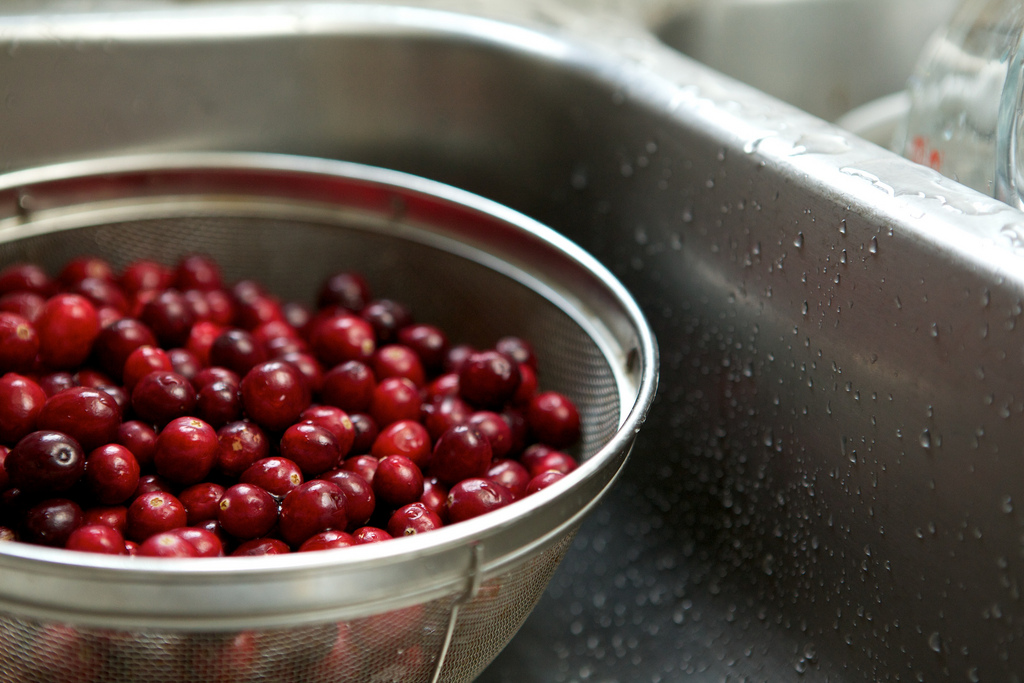 cranberries in sink